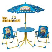 Set de jardin Minions : 1 table ronde + 2 chaises + 1 parasol 